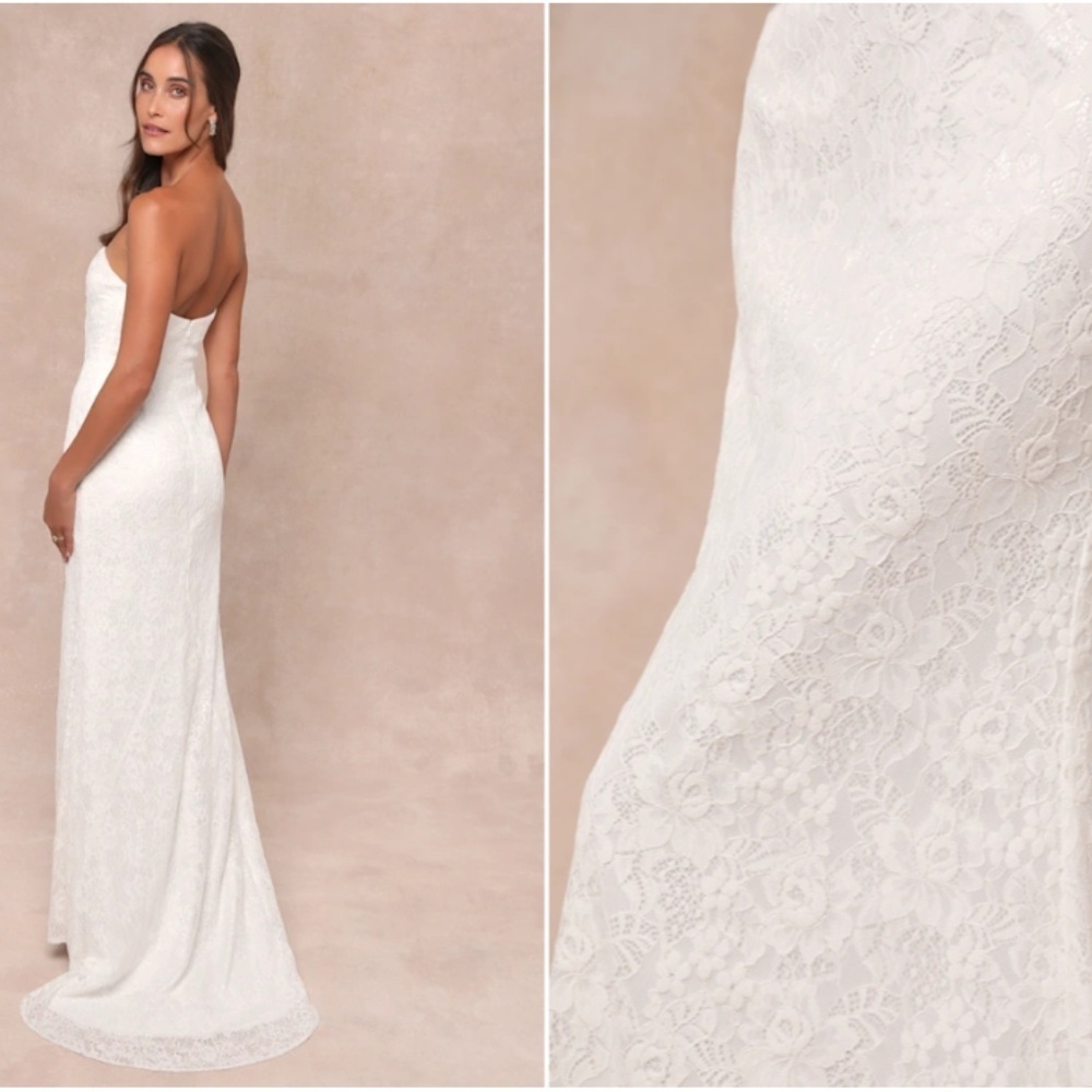 LULU's Sexy Bridal Wedding Chic Elegant Lace Bustier Sophisticated Maxi Gown - Picture 5 of 5